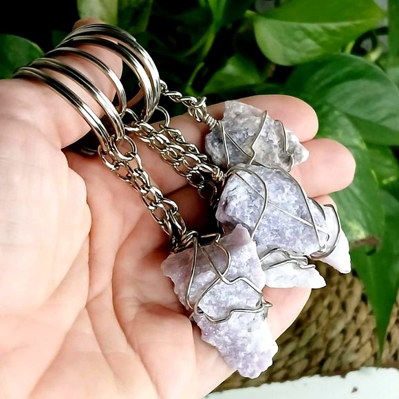 2/$15 Rough Lepidolite Gemstone Crystal Key Chain, Stone Keychain - Picture 3 of 4